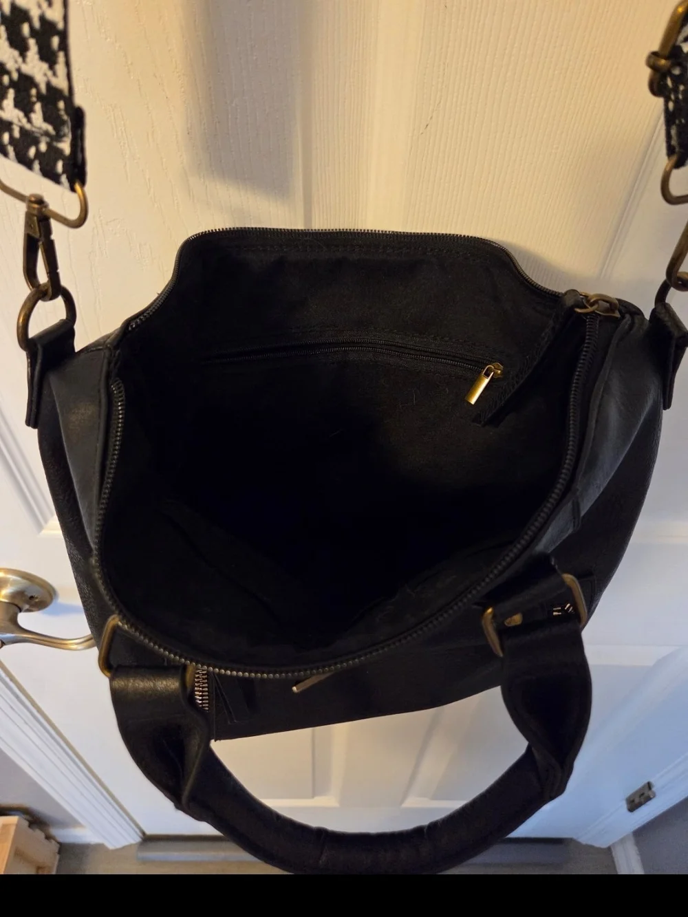 Aeropostale Black Faux Leather Satchel with Gold Hardware